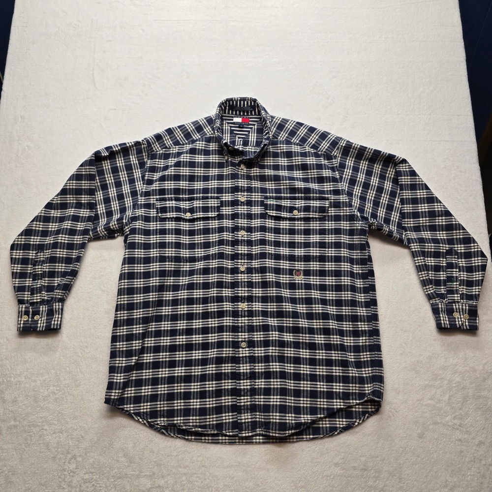 Tommy Hilfiger Plaid Flannel Shirt Classic Preppy Blue Men's M